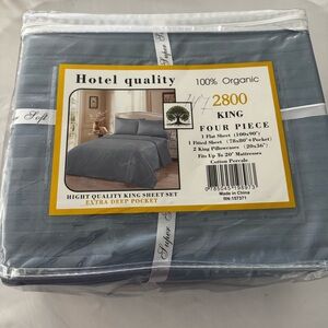 KING Sheet Set - Solid/Striped Slate Blue - Fits up to 20” Mattresses - NEW!
